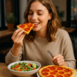 A person practicing mindful eating hacks while savoring a slow, guilt-free cheat meal at the table